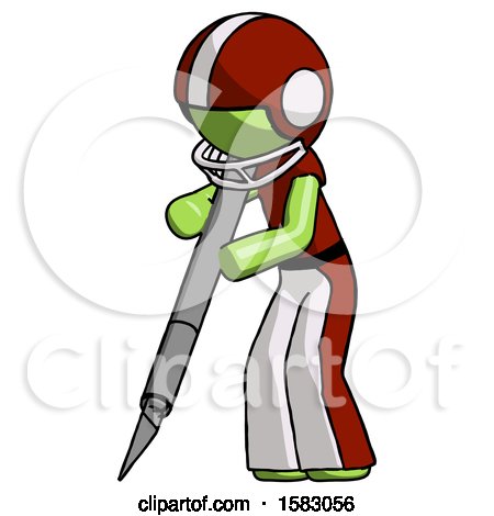 Green Football Player Man Cutting with Large Scalpel by Leo Blanchette