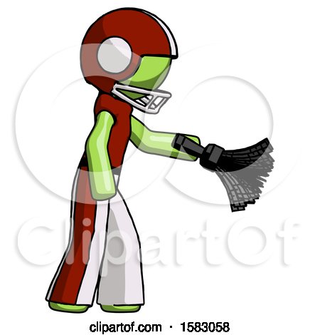 Green Football Player Man Dusting with Feather Duster Downwards by Leo Blanchette
