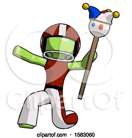 Green Football Player Man Holding Jester Staff Posing Charismatically by Leo Blanchette