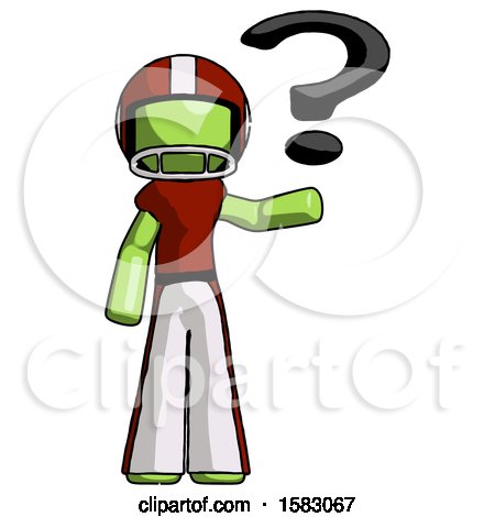 Green Football Player Man Holding Question Mark to Right by Leo Blanchette