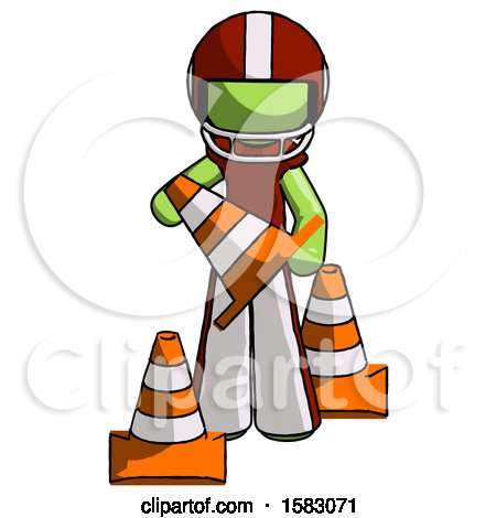 Green Football Player Man Holding a Traffic Cone by Leo Blanchette