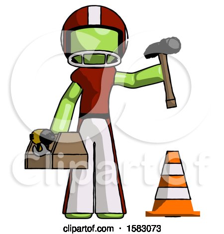 Green Football Player Man Under Construction Concept, Traffic Cone and Tools by Leo Blanchette
