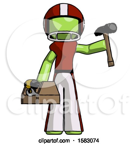 Green Football Player Man Holding Tools and Toolchest Ready to Work by Leo Blanchette