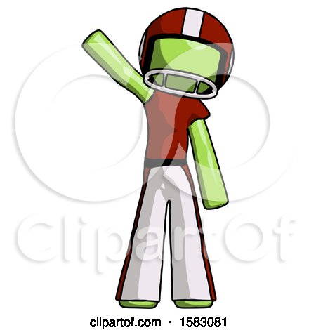 Green Football Player Man Waving Emphatically with Right Arm by Leo Blanchette