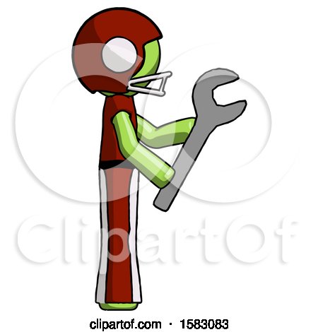 Green Football Player Man Using Wrench Adjusting Something to Right by Leo Blanchette