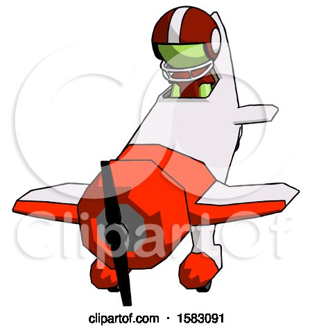 Green Football Player Man in Geebee Stunt Plane Descending Front Angle View by Leo Blanchette