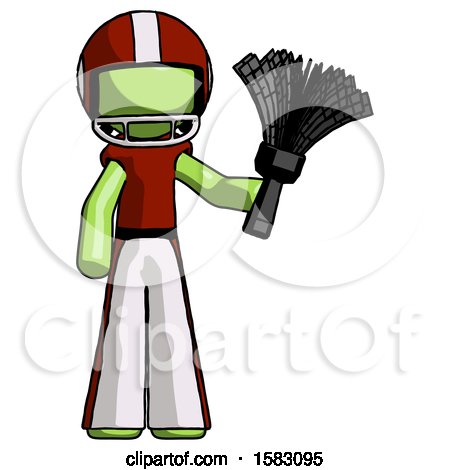 Green Football Player Man Holding Feather Duster Facing Forward by Leo Blanchette