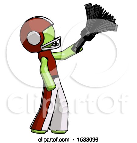 Green Football Player Man Dusting with Feather Duster Upwards by Leo Blanchette