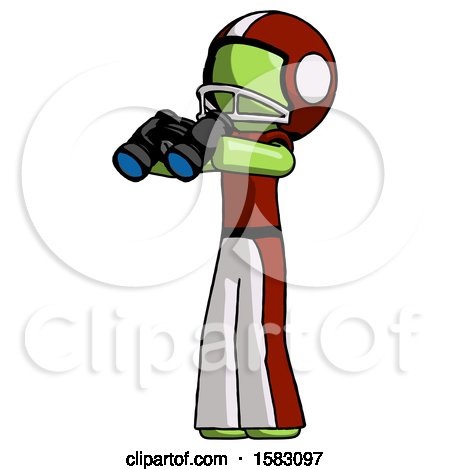 Green Football Player Man Holding Binoculars Ready to Look Left by Leo Blanchette
