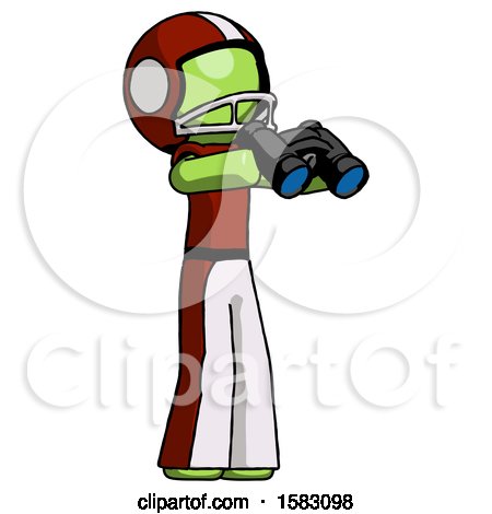 Green Football Player Man Holding Binoculars Ready to Look Right by Leo Blanchette