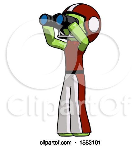 Green Football Player Man Looking Through Binoculars to the Left by Leo Blanchette