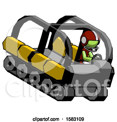 Green Football Player Man Driving Amphibious Tracked Vehicle Top Angle View by Leo Blanchette