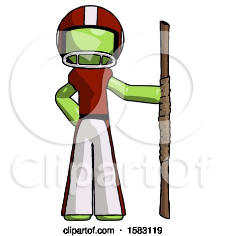 Green Football Player Man Holding Staff or Bo Staff by Leo Blanchette