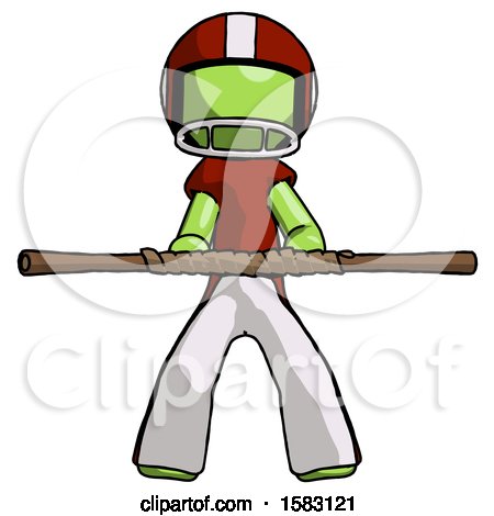 Green Football Player Man Bo Staff Kung Fu Defense Pose by Leo Blanchette