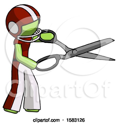 Green Football Player Man Holding Giant Scissors Cutting out Something by Leo Blanchette