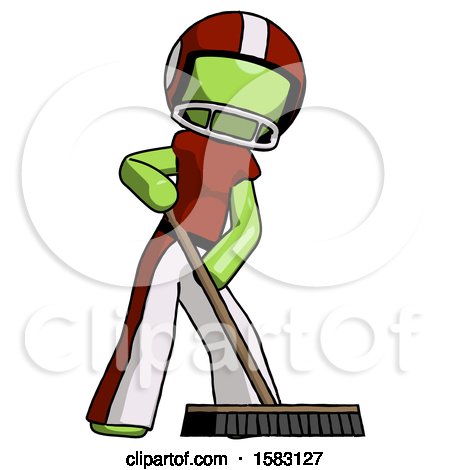 Green Football Player Man Cleaning Services Janitor Sweeping Floor with Push Broom by Leo Blanchette