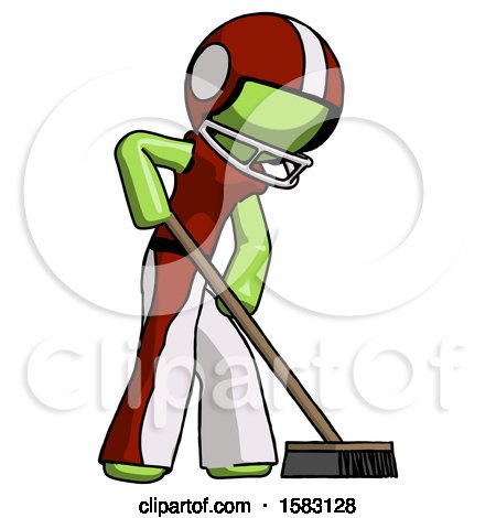 Green Football Player Man Cleaning Services Janitor Sweeping Side View by Leo Blanchette