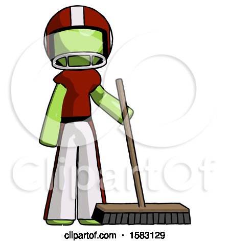 Green Football Player Man Standing with Industrial Broom by Leo Blanchette