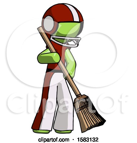 Green Football Player Man Sweeping Area with Broom by Leo Blanchette