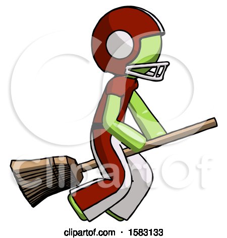 Green Football Player Man Flying on Broom by Leo Blanchette