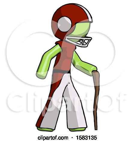 Green Football Player Man Walking with Hiking Stick by Leo Blanchette
