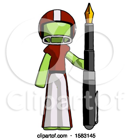 Green Football Player Man Holding Giant Calligraphy Pen by Leo Blanchette