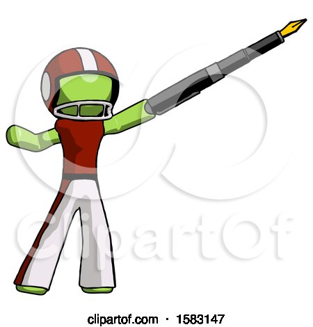 Green Football Player Man Pen Is Mightier Than the Sword Calligraphy Pose by Leo Blanchette