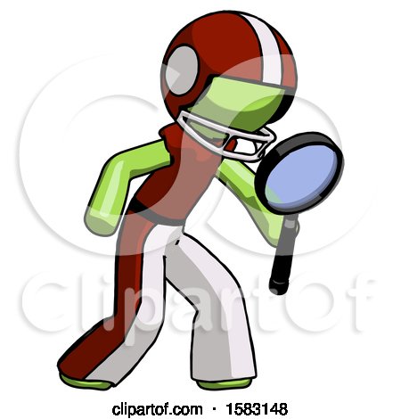 Green Football Player Man Inspecting with Large Magnifying Glass Right by Leo Blanchette