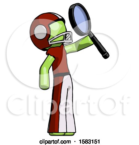 Green Football Player Man Inspecting with Large Magnifying Glass Facing up by Leo Blanchette