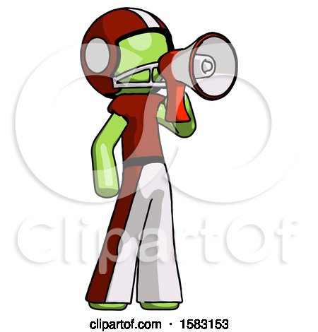 Green Football Player Man Shouting into Megaphone Bullhorn Facing Right by Leo Blanchette