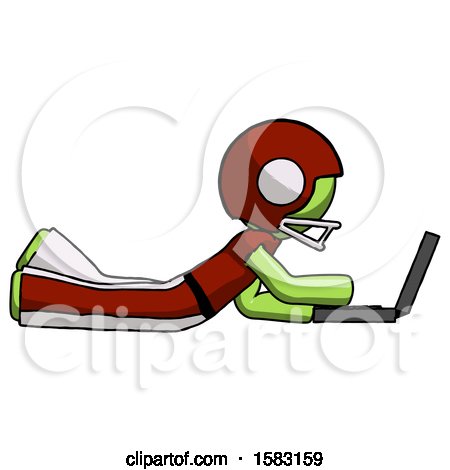 Green Football Player Man Using Laptop Computer While Lying on Floor Side View by Leo Blanchette