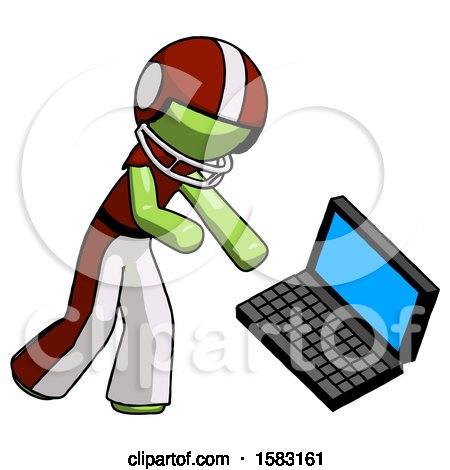 Green Football Player Man Throwing Laptop Computer in Frustration by Leo Blanchette