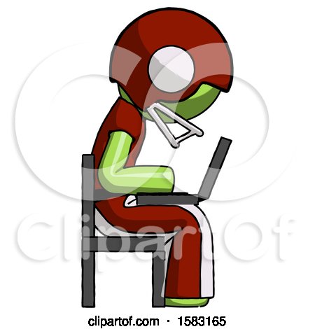 Green Football Player Man Using Laptop Computer While Sitting in Chair View from Side by Leo Blanchette