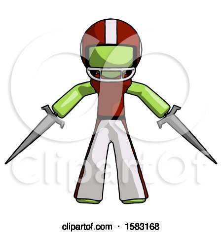 Green Football Player Man Two Sword Defense Pose by Leo Blanchette