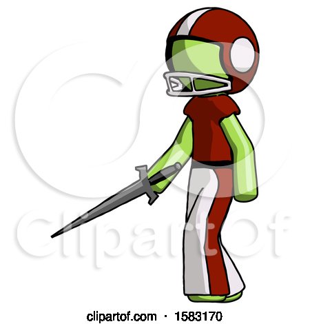 Green Football Player Man with Sword Walking Confidently by Leo Blanchette