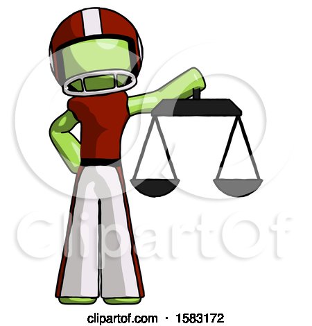 Green Football Player Man Holding Scales of Justice by Leo Blanchette
