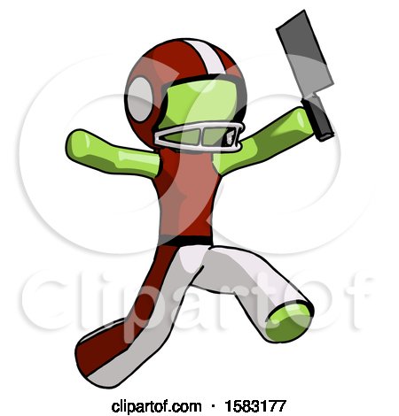 Green Football Player Man Psycho Running with Meat Cleaver by Leo Blanchette