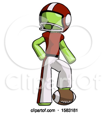 Green Football Player Man Standing with Foot on Football by Leo Blanchette