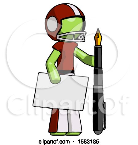 Green Football Player Man Holding Large Envelope and Calligraphy Pen by Leo Blanchette