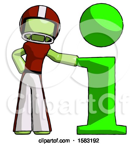 Green Football Player Man with Info Symbol Leaning up Against It by Leo Blanchette