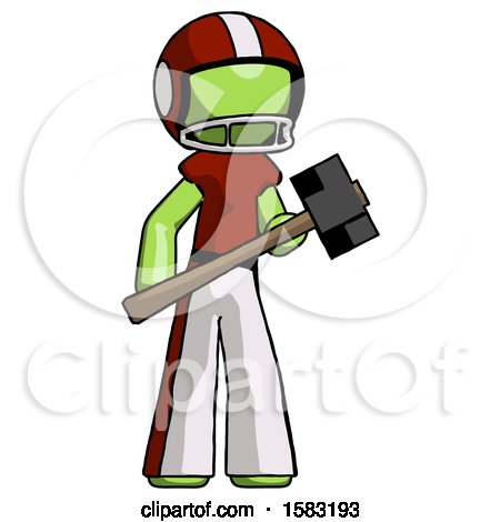 Green Football Player Man with Sledgehammer Standing Ready to Work or Defend by Leo Blanchette