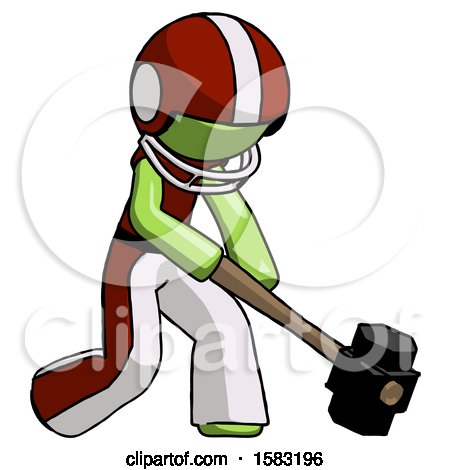 Green Football Player Man Hitting with Sledgehammer, or Smashing Something at Angle by Leo Blanchette