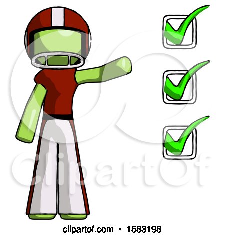 Green Football Player Man Standing by List of Checkmarks by Leo Blanchette