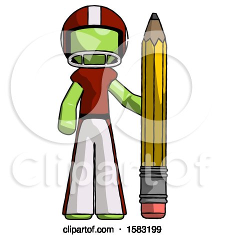 Green Football Player Man with Large Pencil Standing Ready to Write by Leo Blanchette