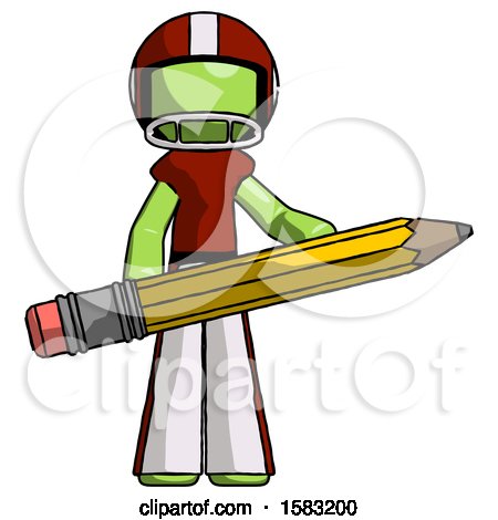 Green Football Player Man Writer or Blogger Holding Large Pencil by Leo Blanchette