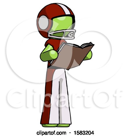 Green Football Player Man Reading Book While Standing up Facing Away by Leo Blanchette