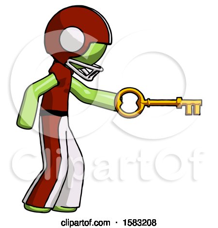 Green Football Player Man with Big Key of Gold Opening Something by Leo Blanchette