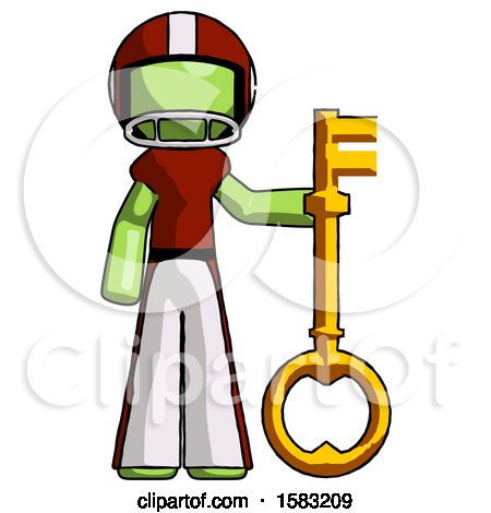 Green Football Player Man Holding Key Made of Gold by Leo Blanchette