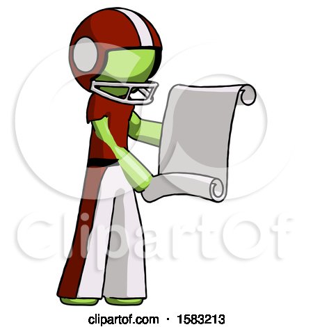 Green Football Player Man Holding Blueprints or Scroll by Leo Blanchette