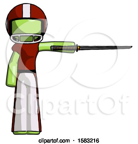 Green Football Player Man Standing with Ninja Sword Katana Pointing Right by Leo Blanchette